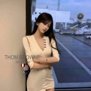 톰브라운 4bar 넥 포인트 가디건 원피스