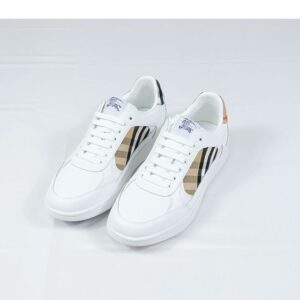 버버리 [BURBERRY] 레더 체크 테라스 스니커즈 화이트 샌드