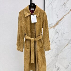 샤넬 여성 스웨이드 다이아몬드 패턴 벨티드 트렌치코트